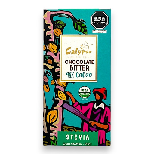 [1477] CHOCOLATE BITTER 98% CACAO CON STEVIA 50G - CALYPSO